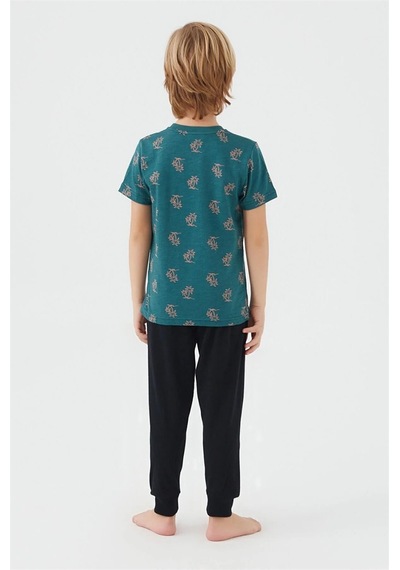 Armetti Erkek Çocuk Palmiye Ağaçlı Pijama Takım-12638 Yeşil