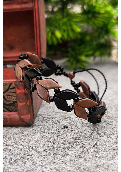 Kuka Bileklik Bileğe Göre Ayarlanabilir Başak Model Unisex Bileklik Bt003 Kahverengi