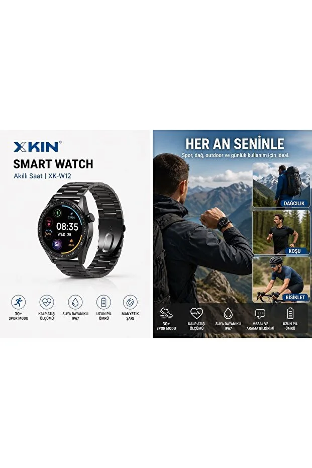 Xkin XK-W12 Metal Kordonlu 46 MM Akıllı Saat (İthalatçı Garantili)