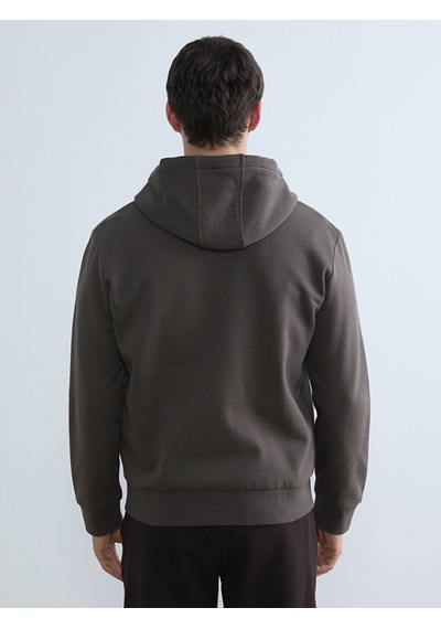 Lcw Vision Kahverengi Kapüşonlu Standard Fit Erkek Fermuarlı Sweatshirt