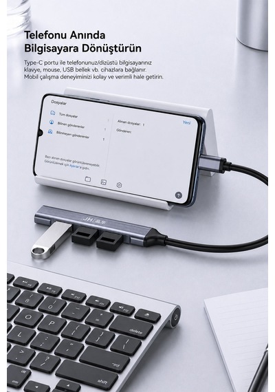 Type-c 4 Port Usb Hub Çoklayıcı, 1 Usb 3.0 Ve 3 Usb 2.0 Girişli Otg Adaptör, Klavye Mouse Usb Bellek Harici Disk Uyumlu, Alüminyum Gövde, Mac Windows Linux N613