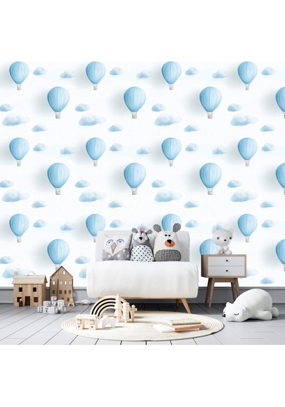 Bulutlar Balonlar Desen Çocuk Odası Poster Duvar Kağıdı