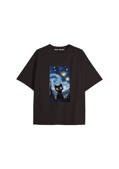 Kalic Studio Unisex Van Gogh Baskılı Oversize Tshirt Siyah-71