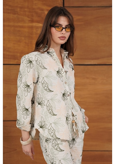 Verymoda Nakışlı Keten Gömlek - F2009 Taş
