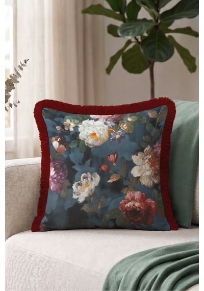 Çiçek Motifli Şakayık Saçaklı Yastık Kılıfı - Romantik Floral Lacivert Bordo Püsküllü Kırlent Kılıfı Puslu Vadi Nova Çiçek Motifli Şakayık Saçaklı Yastık Kılıfı - Romantik Floral Lacivert Bordo Püsküllü Kırlent Kılıfı Puslu Vadi Nova