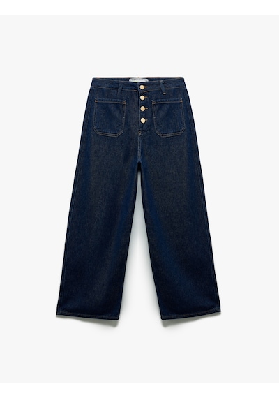Koton Normal Paça Düğmeli Yüksek Bel Pamuklu Geniş Paça Crop Jean Pantolon - Wide Leg Jeans Koyu İndigo 6wal40086md Dark Indigo Koton Normal Paça Düğmeli Yüksek Bel Pamuklu Geniş Paça Crop Jean Pantolon - Wide Leg Jeans Koyu İndigo 6wal40086md Dark Indigo