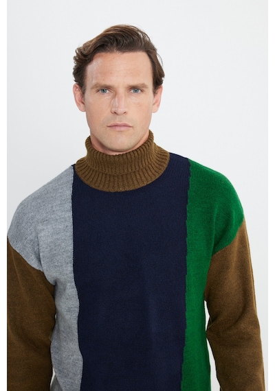 AC&Co / Altınyıldız Classics Erkek Hakı-lacı Oversize Fit Bol Kesim Tam Balıkçı Yaka Triko Kazak Haki - Lacivert AC&Co / Altınyıldız Classics Erkek Hakı-lacı Oversize Fit Bol Kesim Tam Balıkçı Yaka Triko Kazak Haki - Lacivert