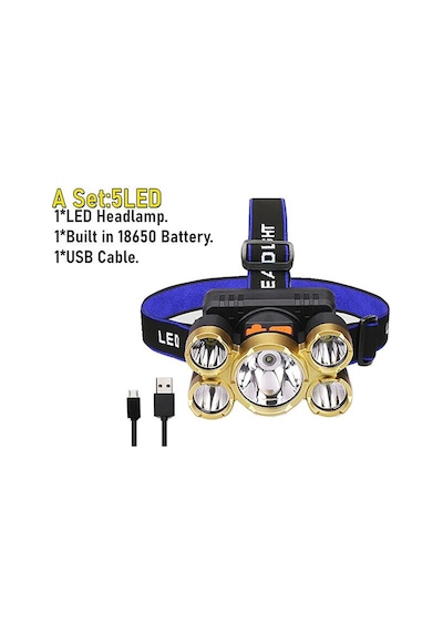 Rc-51 Şarjlı 5 Led 5x T6 Cree Led 36000 Lümen Profosyonel Kafa Feneri Lambası 4 Modlu Bisiklet Diğer