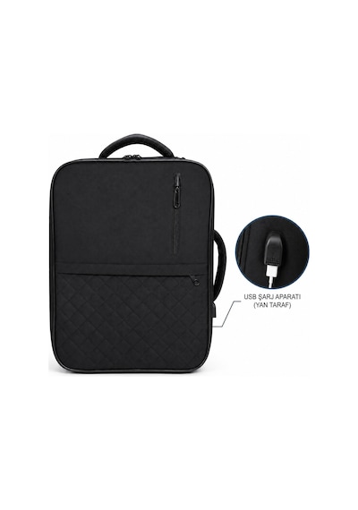 Laptop Sırt Çantası Kapitone Detay Usb Aparatlı Omuz Askılı Su Geçirmez 15.6" İnç 8683255014156 Siyah