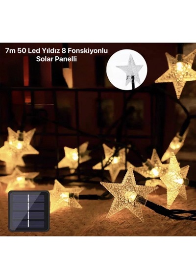 7m 50 Led Yıldız 8 Fonksiyonlu Solar Panelli-gün Işığı Çok Renkli