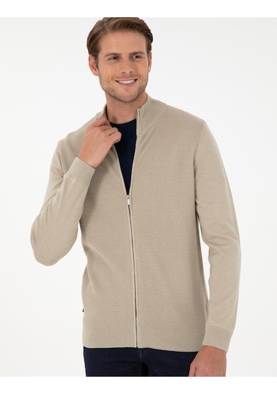 Pierre Cardin Erkek Kum Melanj Hırka Triko 50300497-vr123 Kum