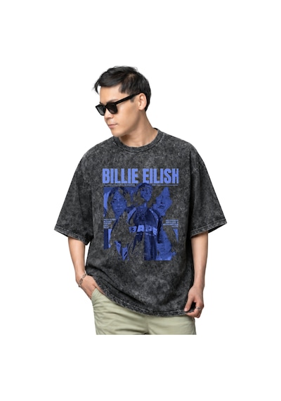 Sevbano Billie Eilish Şarkıcı Baskılı Unisex Oversize Vintage Yıkamalı Ti Siyah