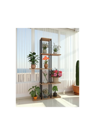 5 Raflı Dekoratif Bitki Standı Sökülebilir Kolay Kurulum Saksı Rafı Salon Balkon Çiçeklik Organizer Çok Renkli