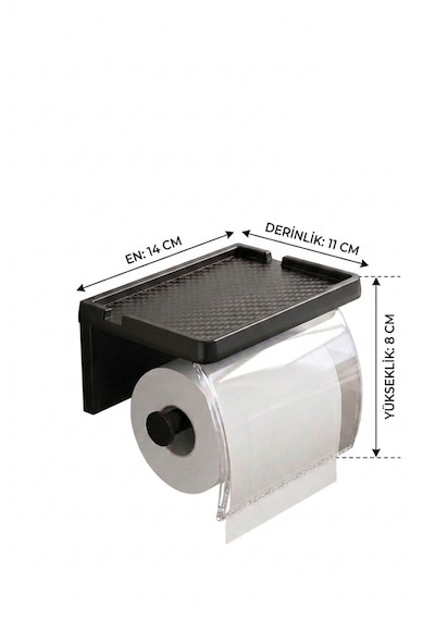 Raflı Tuvalet Kağıdı Askısı Yapışkanlı Kapaklı Banyo Organizer Siyah Siyah - Şeffaf