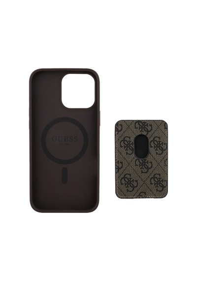 Apple Uyumlu iPhone 14 Pro Max Kılıf Guess Lisanslı Magsafe Özellikli 4g Desen Çizgili Kartlıklı Kapak Kahverengi