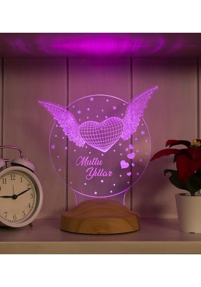 Mutlu Yıllar Hediyesi Kanatlı Kalp 3d Led Lamba Diğer