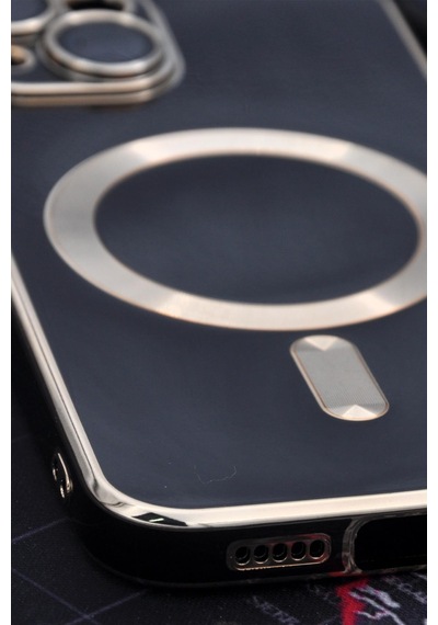 Apple Uyumlu iPhone 13 Magsafe Özellikli Lens Korumalı Renkli Kılıf Siyah