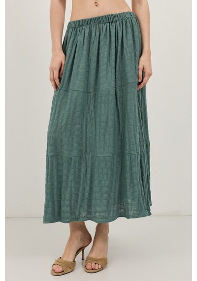 Antioch Keten Karışımlı Dokulu Midi Etek Yeşil
