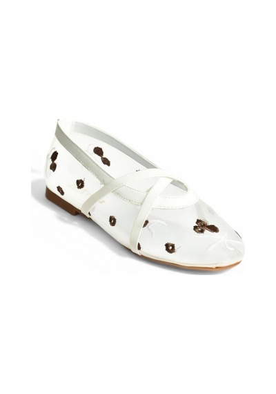 Fox Shoes Y811897015 Beyaz File Çiçek Motifli Kadın Babet