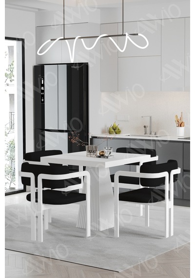 Avvio Demre Bohem Ayak Tokyo Demonte Sandalye 80x80 Yemek Masası Mutfak Masası 4 Kişilik Beyaz