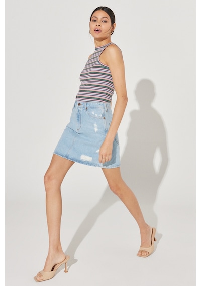 Lee Regular Fit Normal Kesim %100 Pamuk Yüksek Bel Mavi Jean Kot Etek L231062XT Mavi