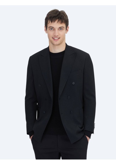 Kip Siyah Çizgili Comfort Fit Ceket Siyah
