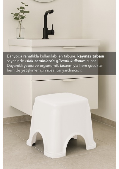 Kaymaz Banyo Taburesi - Kaydırmaz Tabanlı Çok Amaçlı Tabure 250 Kg Taşıma Kapasiteli Beyaz