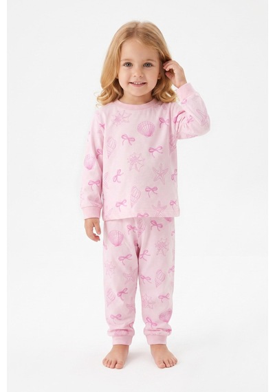 Modanıno %100 Pamuk Ve Baskılı Kız Çocuk Pijama Takımı 9-36 Ay 12741ıs Pembe