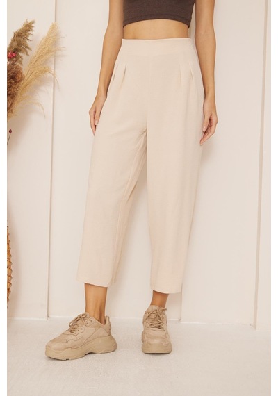 Darlin Moda Bej Yüksek Bel Bol Paça Pantolon Dm3003 Bej