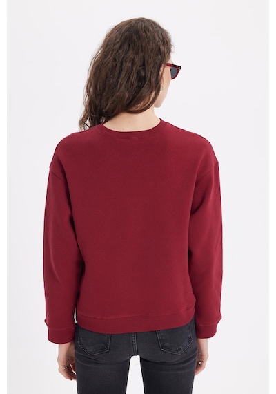 Tudors Kadın Oversize Geniş Kesim Pamuklu Bisiklet Yaka Bordo Sweatshirt-39928 Bordo