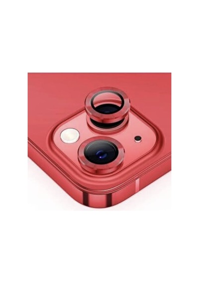 Apple Uyumlu   iPhone 13 Mini Kamera Koruyucu Lens Mercek Metal Çerçeveli 2li Set Kırmızı Red