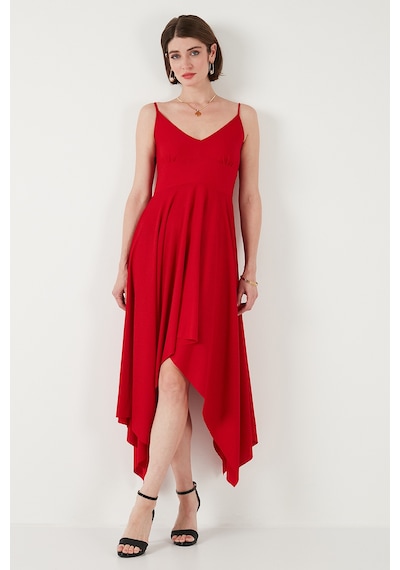Lela Asimetrik Kesim Regular Fit Midi Boy Askılı V Yaka Bayan Elbise 5866131 Kırmızı Lela Asimetrik Kesim Regular Fit Midi Boy Askılı V Yaka Bayan Elbise 5866131 Kırmızı