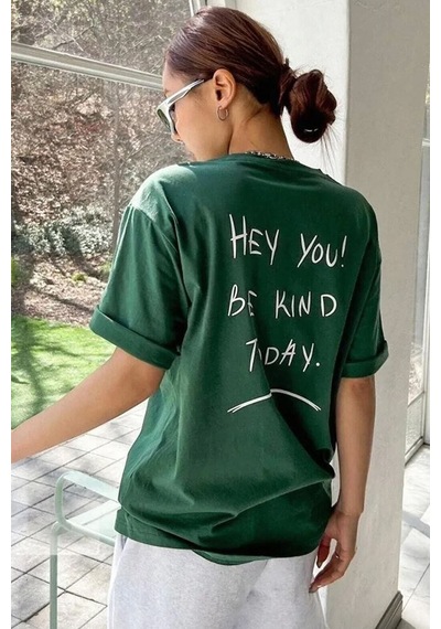 Unisex Hey You Baskılı Tasarım Tshirt Yeşil