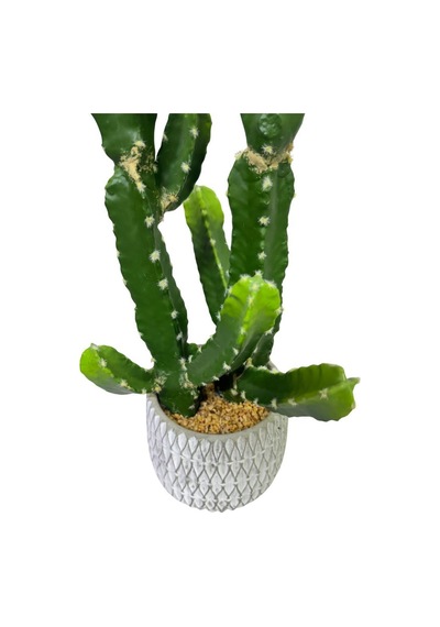 Yapay Kaktüs Euphorbia İngens Şamdan Ağacı Beton Saksıda Yapay Bitki 70cm Yeşil