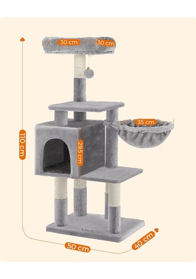 Pct52w 110 Cm Kedi Ağacı, Açık Gri Açık Gri, Clawfy Koleksiyonu Pct52w