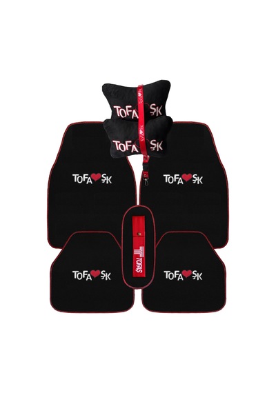 Tofaş Araçlar İçin 5 Parça Halı Paspas & Siyah Boyun Yastığı & Oto Ayna Askısı & Tampon İpi