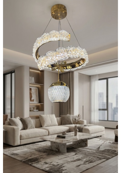 Vesta Lüks Kristal Detaylı Modern Sarkıt Led Avize 40 Cm Çok Renkli