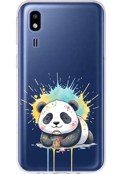 Samsung Galaxy A2 Core İle Uyumlu Splash Panda Tasarımlı Şeffaf Silikon Kılıf Şeffaf