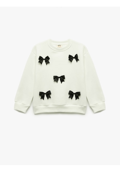 Koton Fiyonklu Uzun Kollu Bisiklet Yaka Pamuklu Şardonlu Sweatshirt Ekru 7wkg10081ak