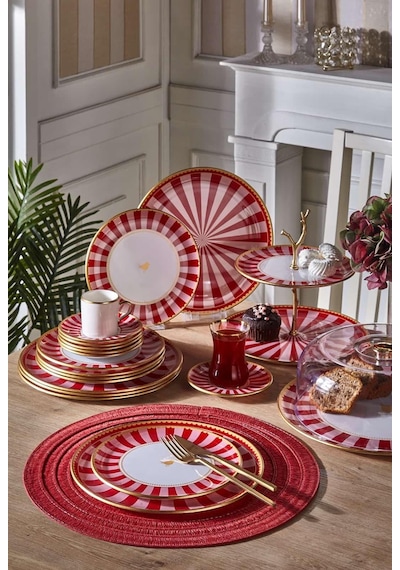 34 Parça Iwon Pink Bird Altın Yaldızlı 6 Kişilik Pasta Çay Servis İkram Takımı-4794 Çok Renkli
