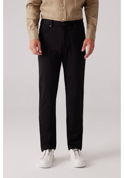 Erkek Siyah Ultra Esnek Rayon Karışımlı Kanvas Pantolon