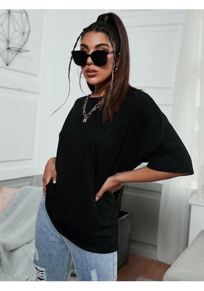 Kadın Siyah Oversize T-shirt Siyah