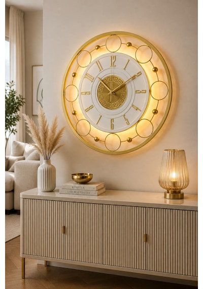 Gold- Nova Galaxy Full Metal - Pilli Led - Metal Ledli Duvar Saati