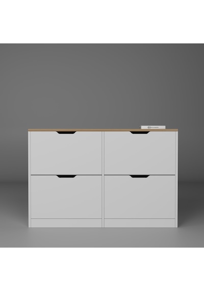 İsan Düşer Kapak 4 Bölmeli Ayakkabılık Beyaz-ceviz 120 Cm Ceviz - Beyaz