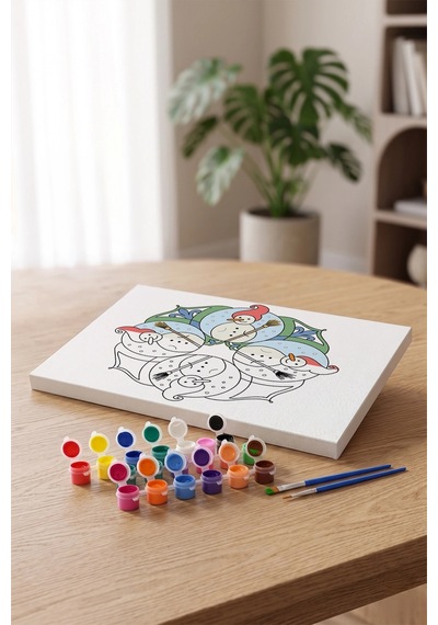 Kardan Adam Desenli Mandala Tuval Boyama Seti 40x50 Cm