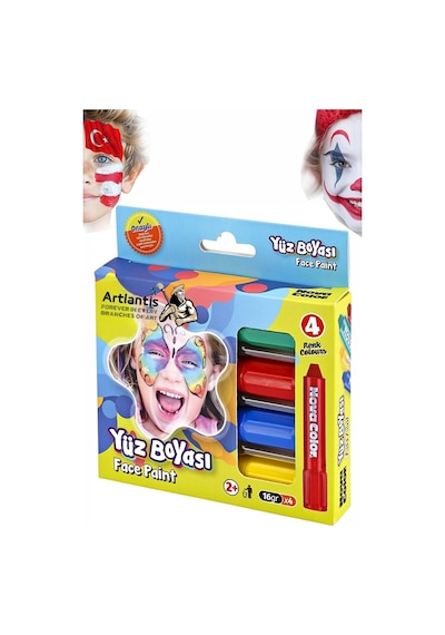 Yüz Boyası 4 Renk 1 Paket Face Paint Çevirmeli Yüz Kalemi Kolay Temizlenen Canlı Renkler Çok Renkli