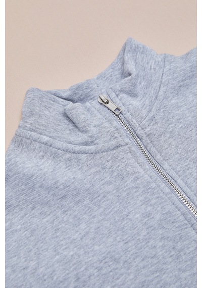 Fullamoda 3 İplik Yarım Fermuarlı Dik Yaka Kız Çocuk Sweatshirt Gri