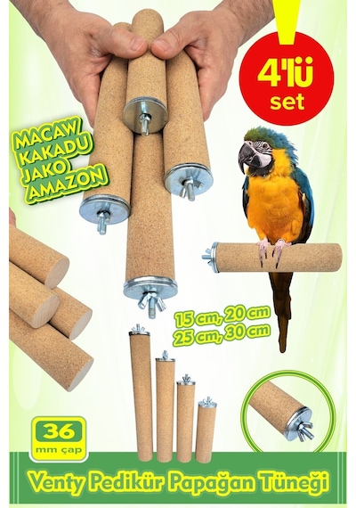 Vixpet Venty 4'lü Pedikür Papağan Tüneği Çapı 36 mm Macaw | Kakadu | Jako | Amazon | Alex | Eklektus