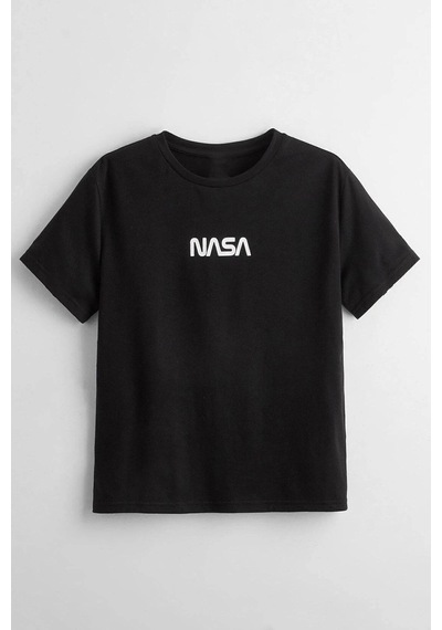 Uyguntarz Çocuk Nasa Pamuklu Tshirt Siyah
