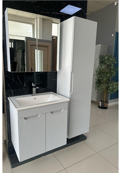 Noce Banyo Dolabı Aynalı Boy Dolaplı Membran Kapaklı 65 CM Gri